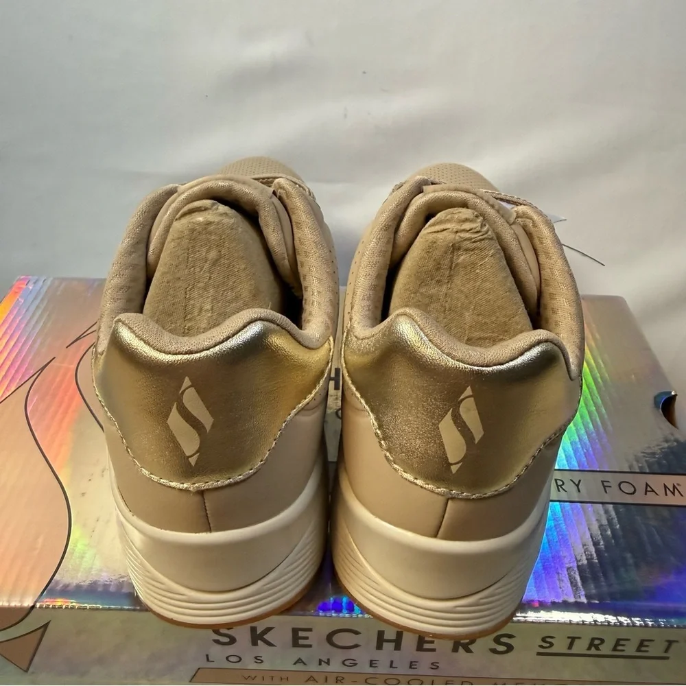 Skechers LA UNO Shimmer Away Womens‎ Trendy NUDE Sneakers sz 5.5 NEW Casual